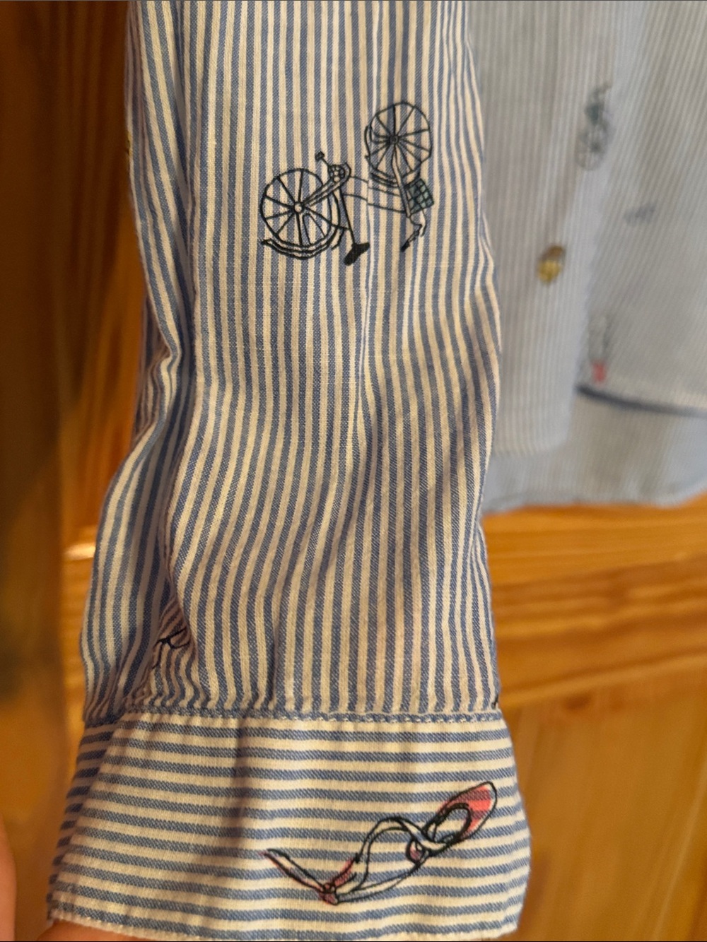 Dalia Blue and White Striped Button Down Shirt with Novelty Print - Picture 5 of 9